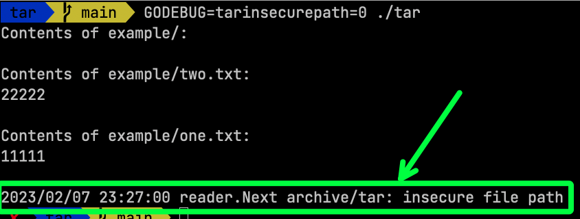 Go 1.20 archive/tar NOT rendering malicious file